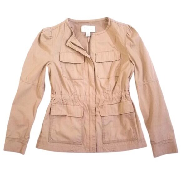 Nordstrom Tan Utility Jacket Sz XS Full Zip Cotton Cargo Safari Capsule Neutral - Picture 2 of 9